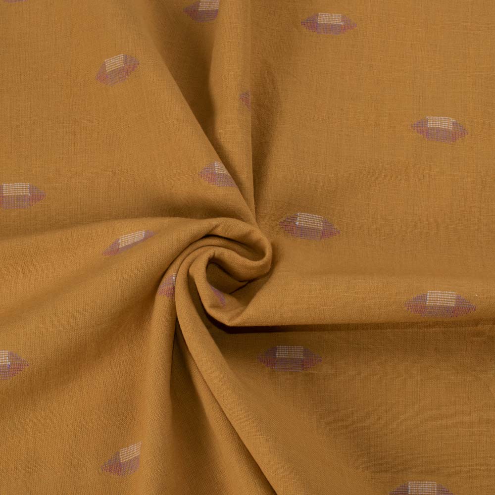 Abstract Mustard Yellow Jamdani Pure Cotton 100 GSM Handwoven Fabric