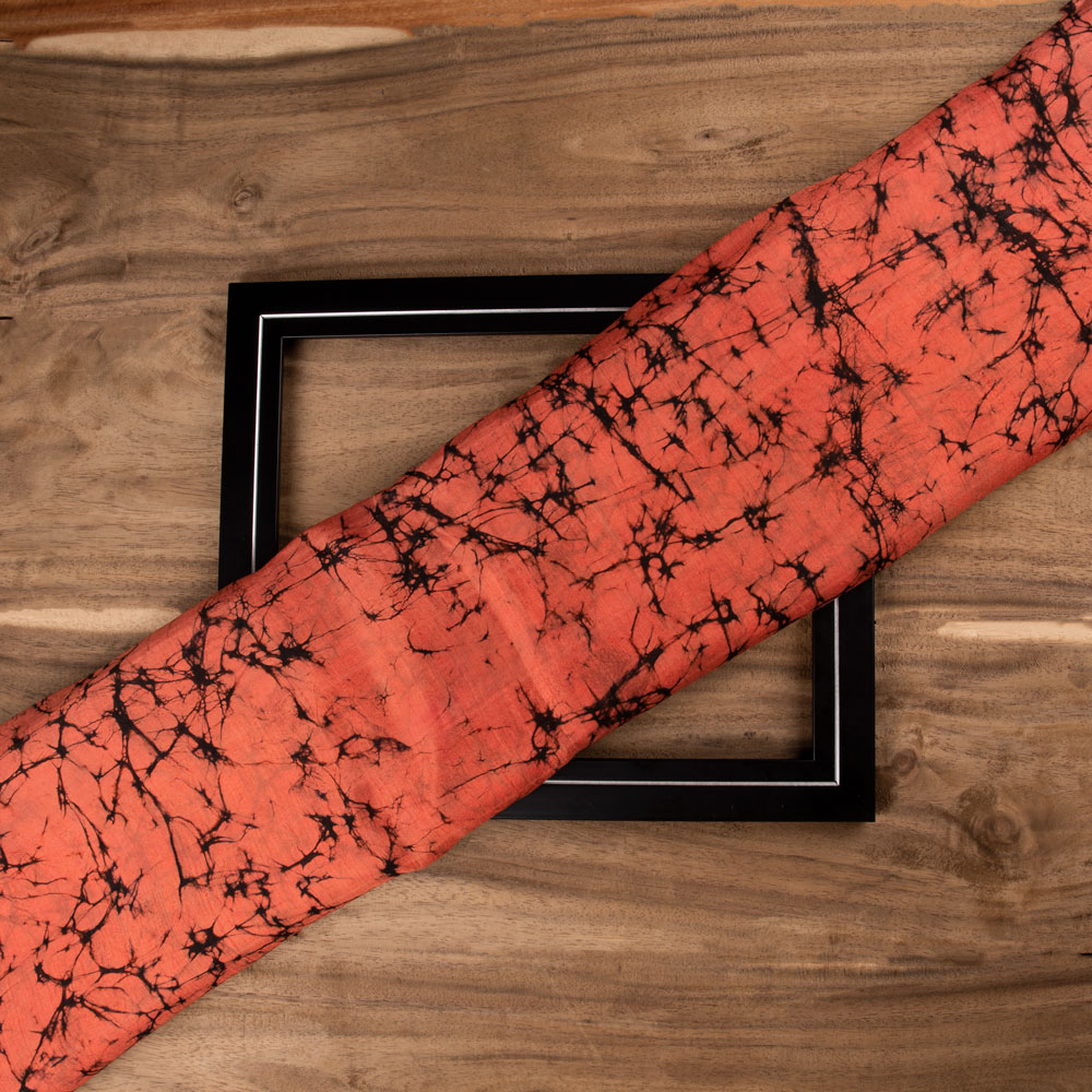 Abstract Black Red Batik Mulberry Silk 40 GSM Fabric 04