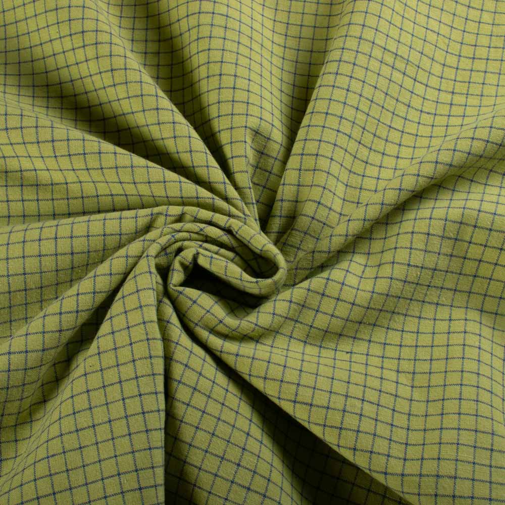 Check Blue Yellow Based Pure Cotton 100 GSM Handwoven Fabric
