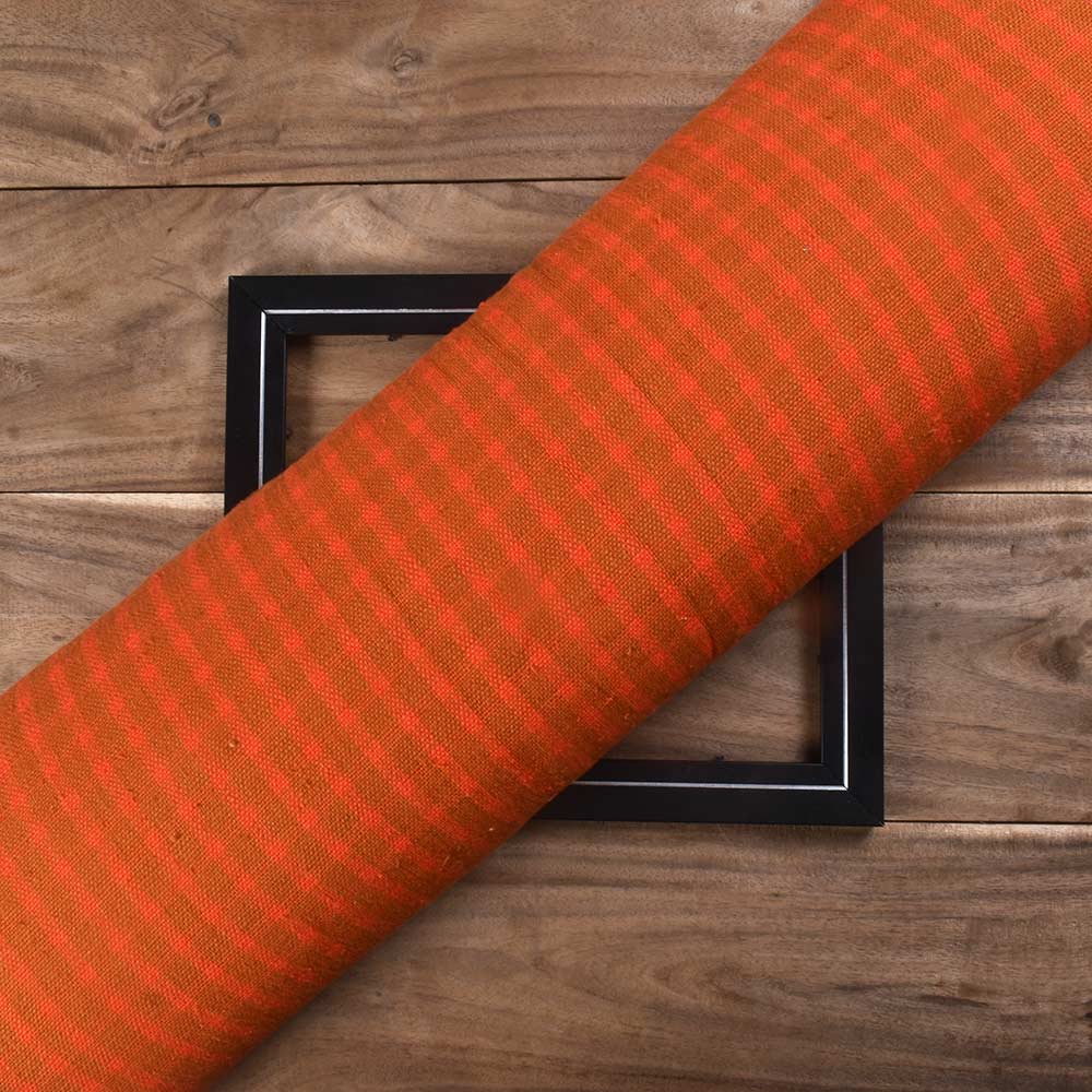 Check Orange & Brown Pure Khadi 290 GSM Handwoven Fabric