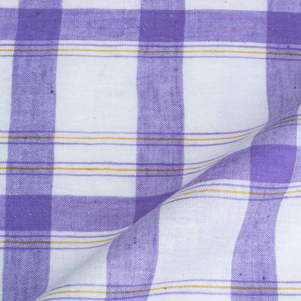 Check Purple & White Pure Cotton 105 GSM Handwoven Fabric
