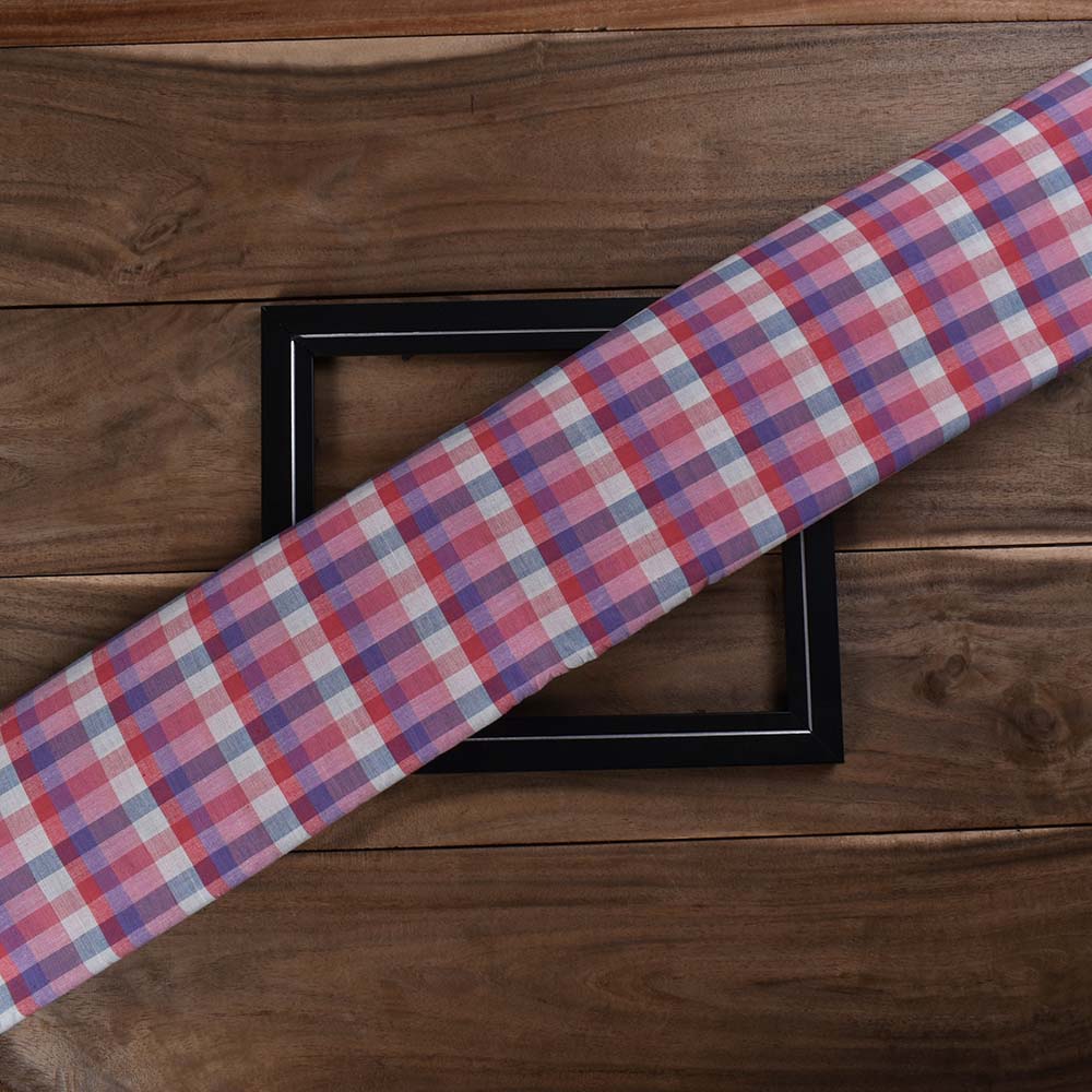 Check Multicolor Pure Cotton 90 GSM Handwoven Fabric 590