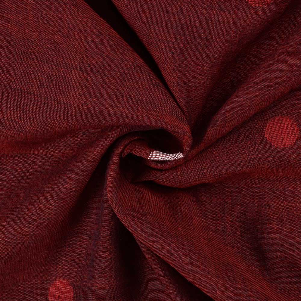 Polka Dot Deep Red Jamdani Pure Cotton 58 GSM Handwoven Fabric