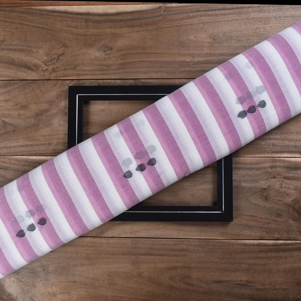 Stripe Pink & White Geometric Jamdani Pure Cotton 55 GSM Handwoven Fabric