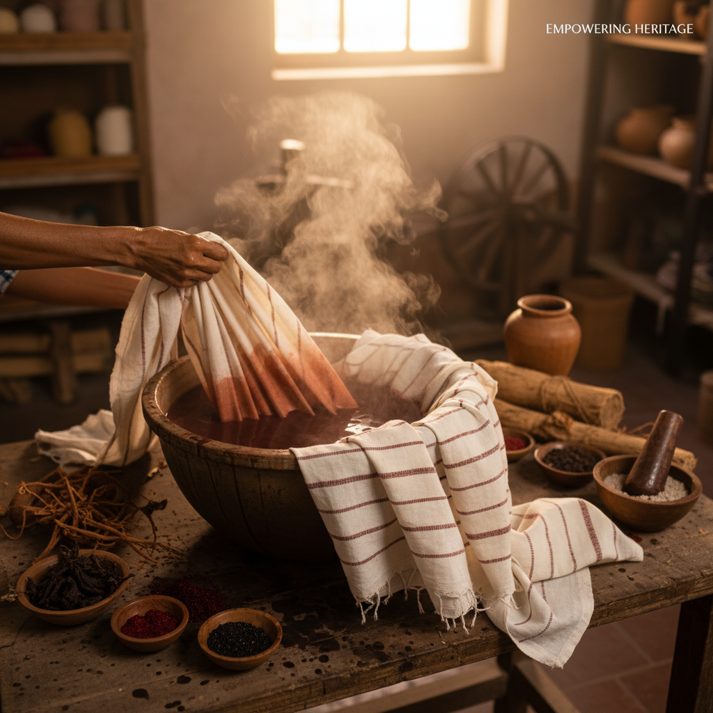 West Bengal artisan weaving Khesh fabric to support sustainable livelihoods and slow fashion