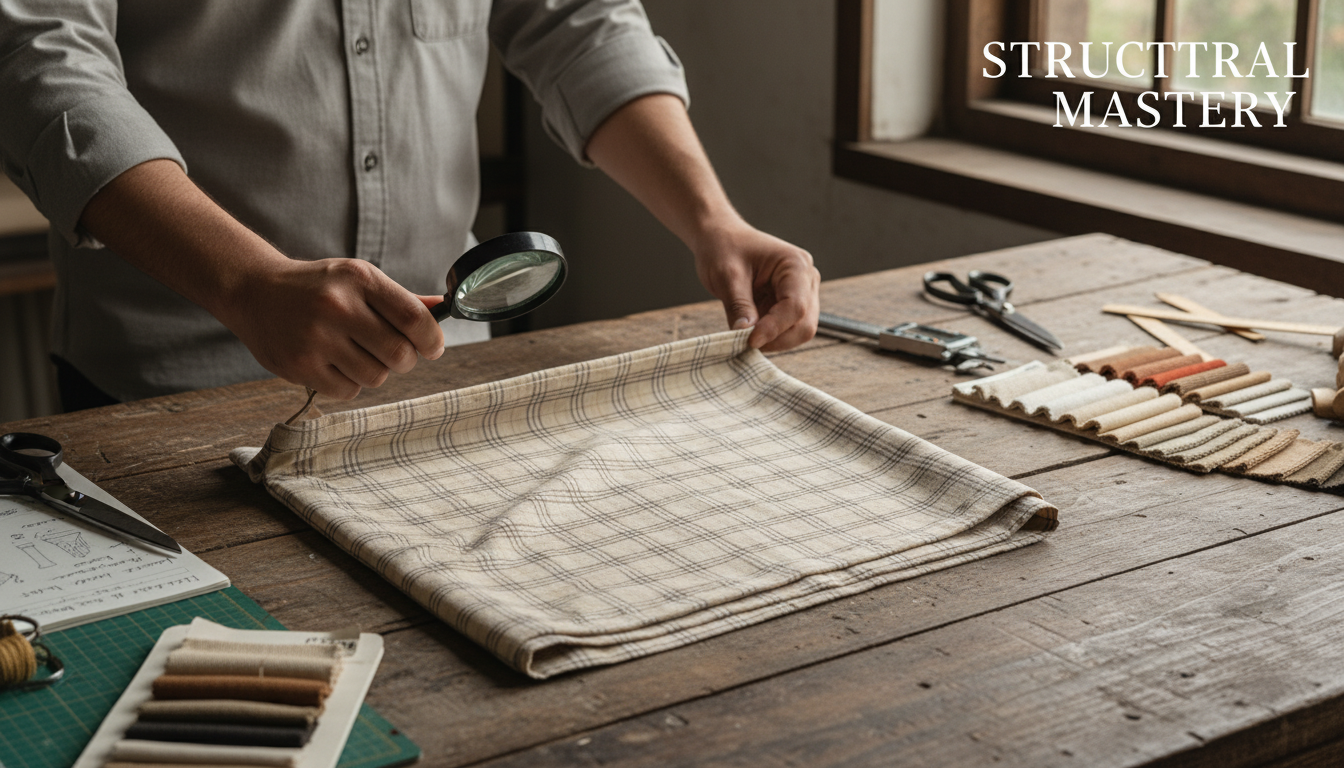 Cotton fabric swatches arranged by weight, weave, and sourcing specifications.