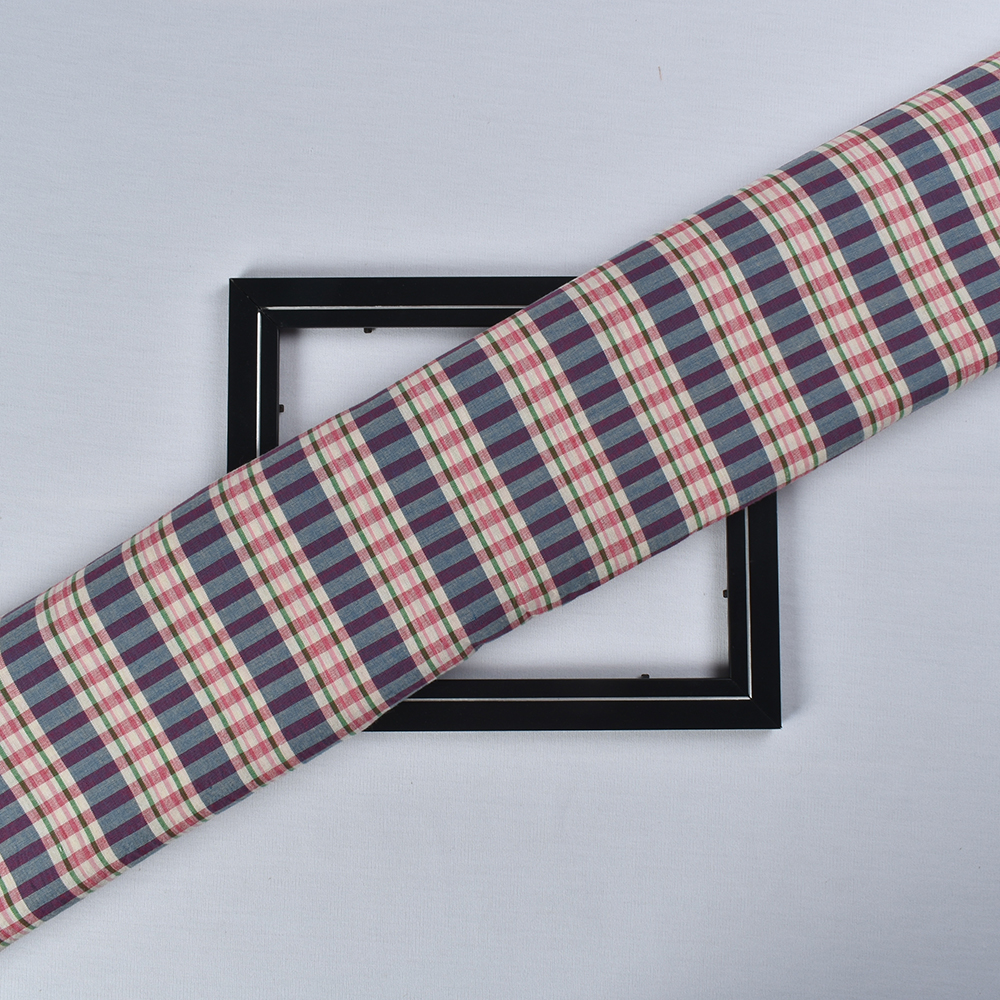 Check Multicolor Pure Cotton 100 GSM Handwoven Fabric 379a