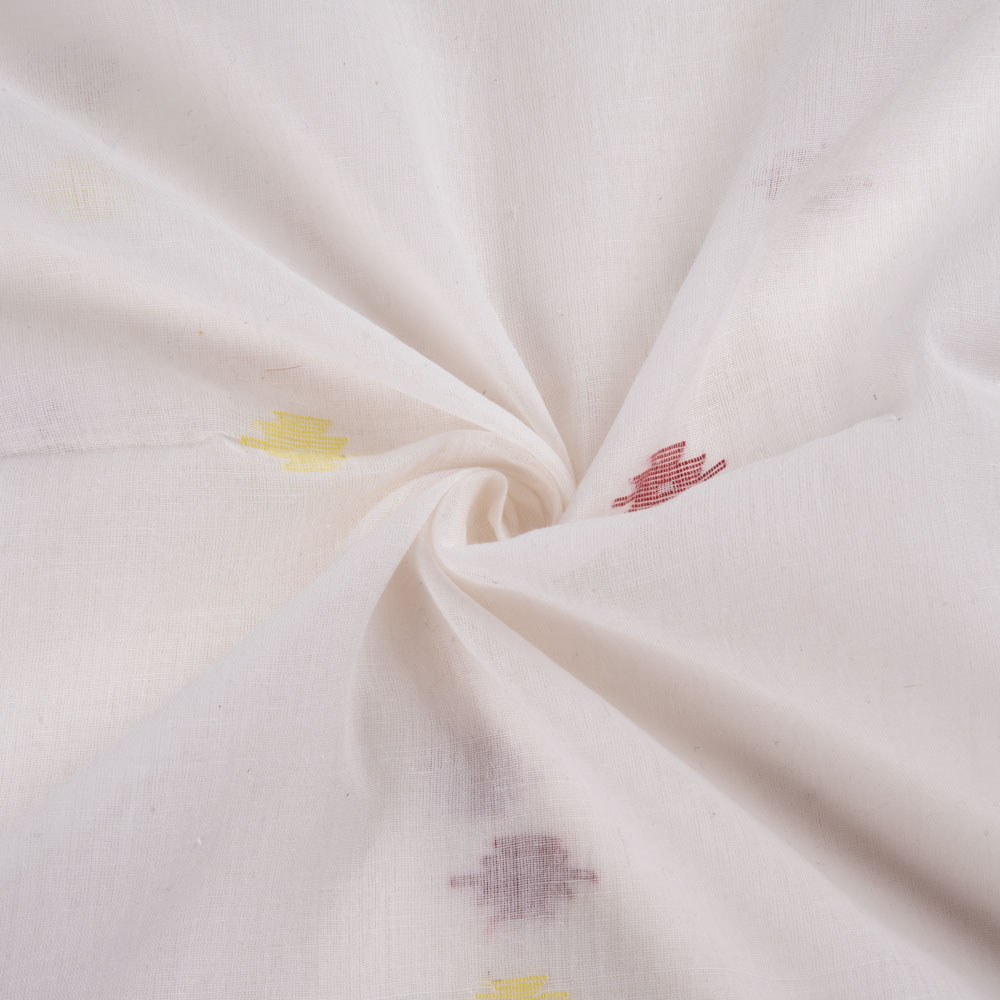 Geometric White Jamdani Pure Cotton 56 GSM Handwoven Fabric