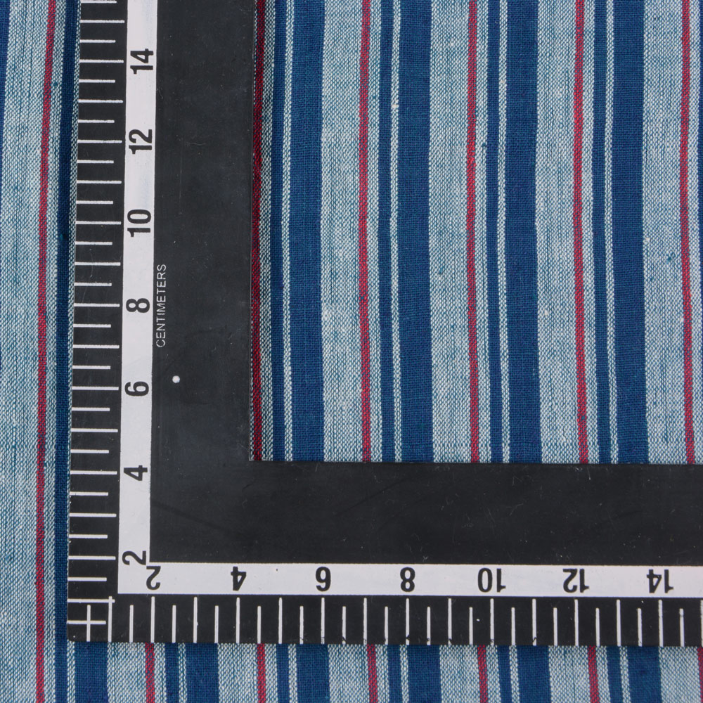 STRIPE BLUE & RED KHADI FABRIC - 127 GSM HANDSPUN & HANDWOVEN