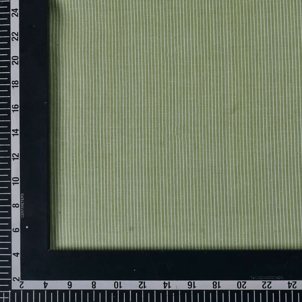 STRIPE LIGHT GREEN & WHITE KHADI COTTON 101 GSM HANDWOVEN FABRIC