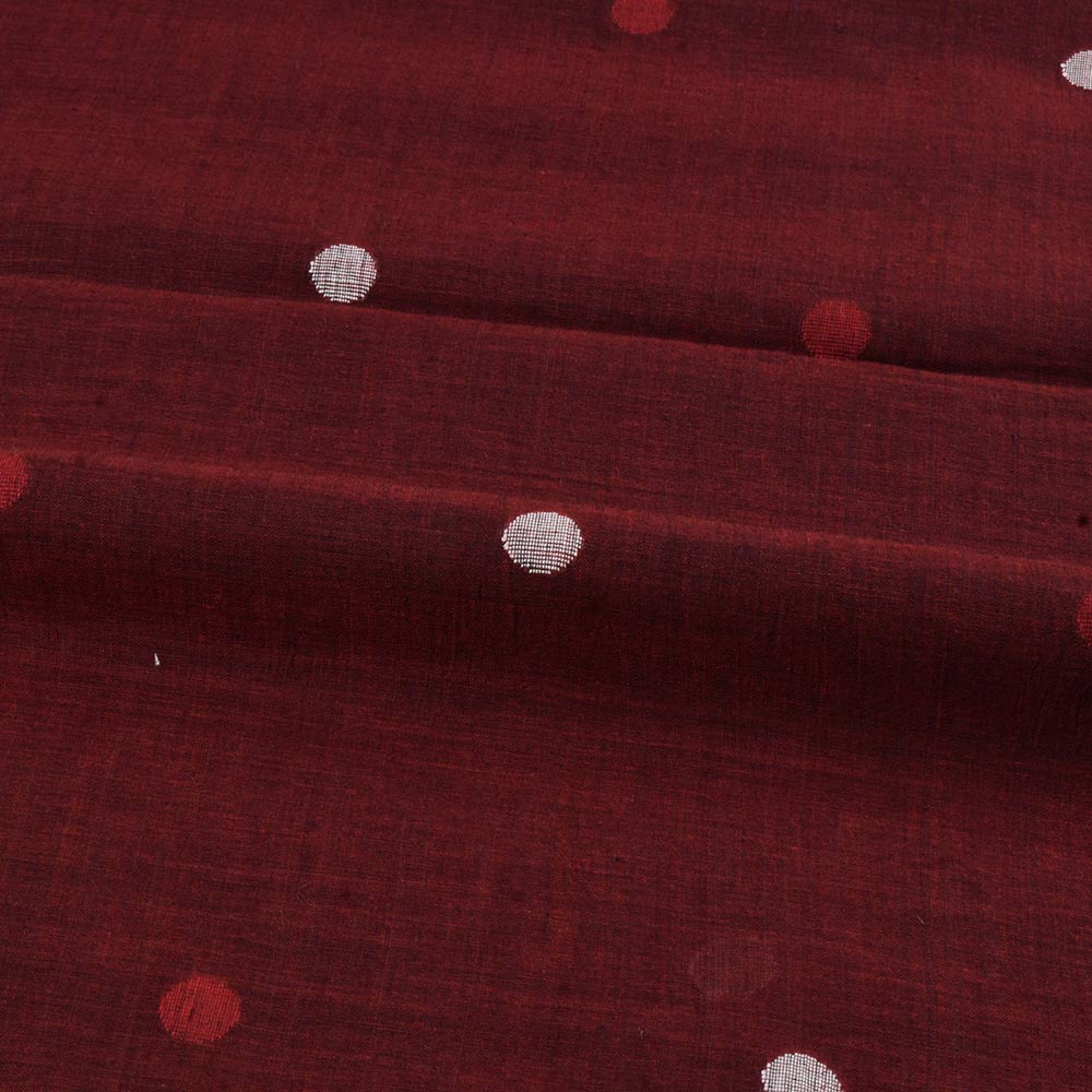 POLKA DOT DEEP RED JAMDANI PURE COTTON 58 GSM HANDWOVEN FABRIC