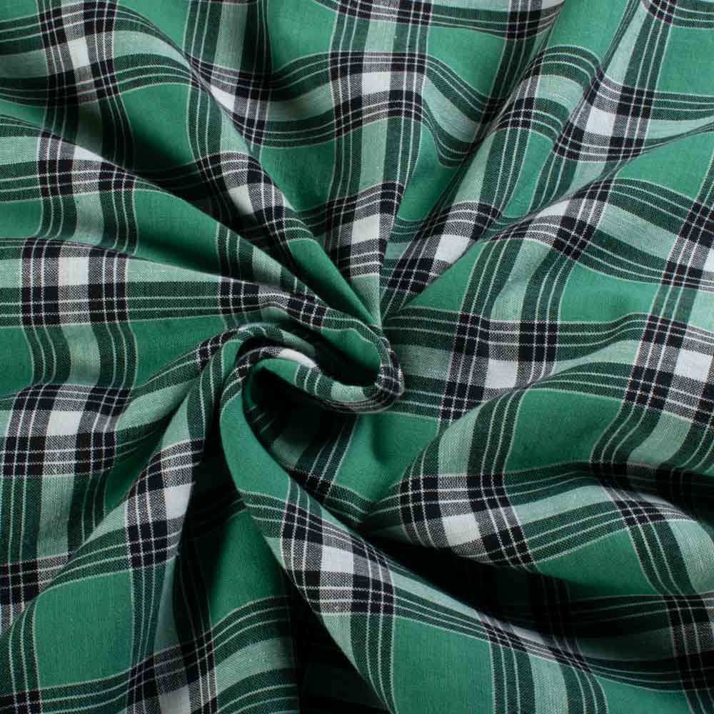 Check Green Black White Pure Cotton 110 GSM Handwoven Fabric