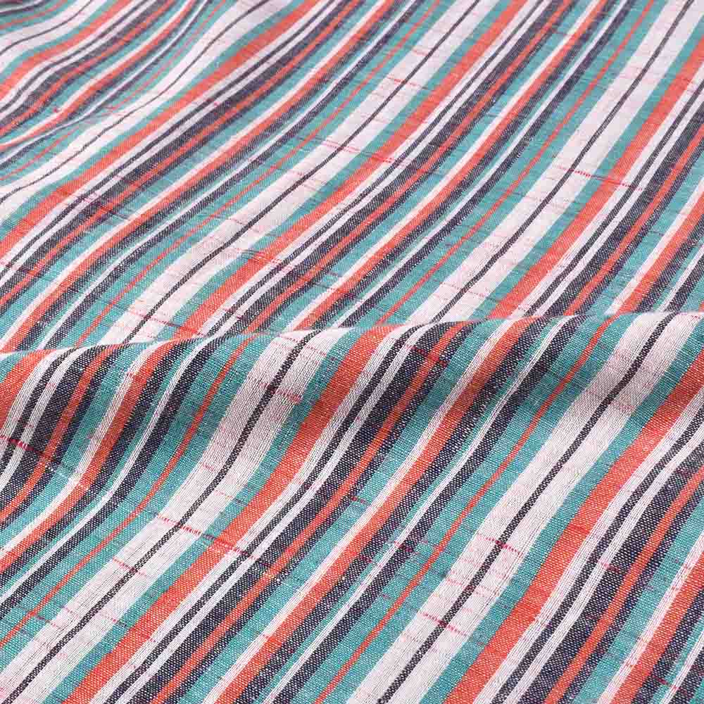 STRIPE MULTICOLOR FUTKI KHADI COTTON 85 GSM HANDWOVEN FABRIC 302