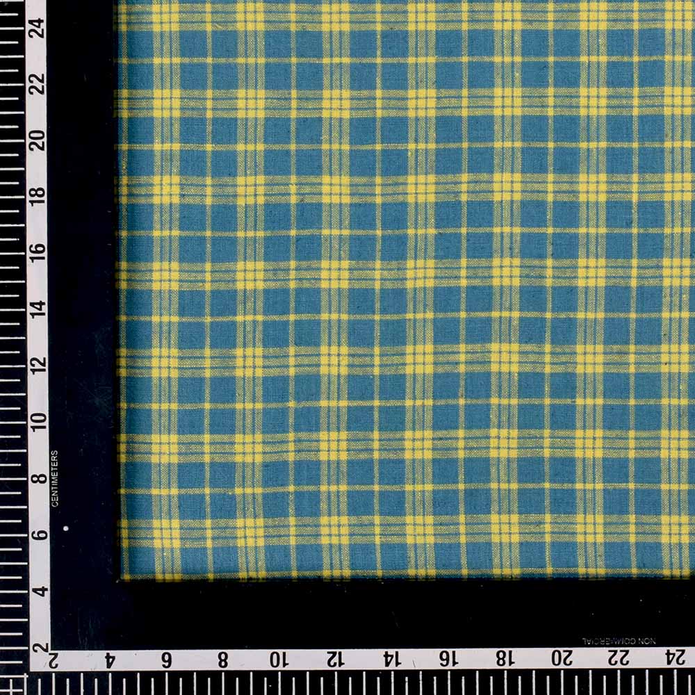 CHECK YELLOW & TEAL PURE COTTON 103 GSM HANDWOVEN FABRIC
