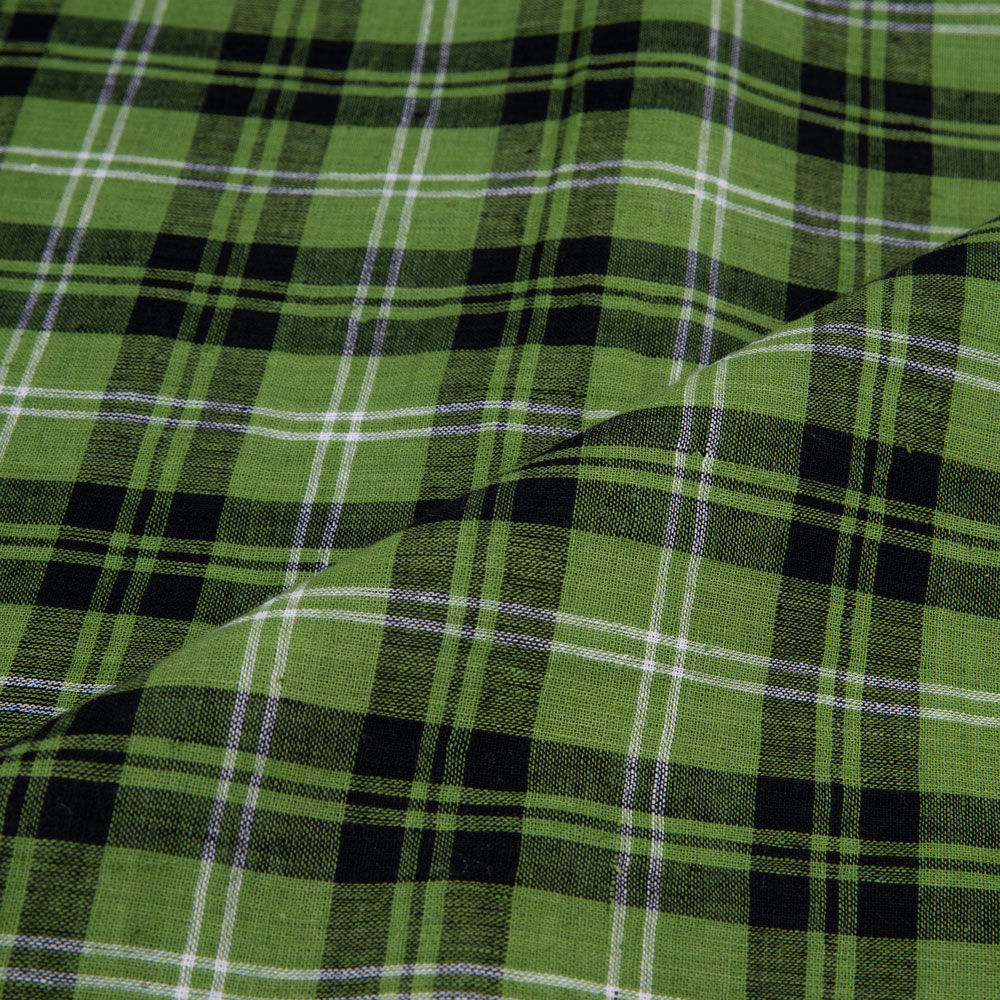 CHECK GREEN & BLACK PURE COTTON 94 GSM HANDWOVEN FABRIC