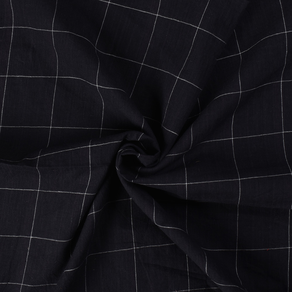 Check Black Pure Cotton 75 GSM Handwoven Fabric