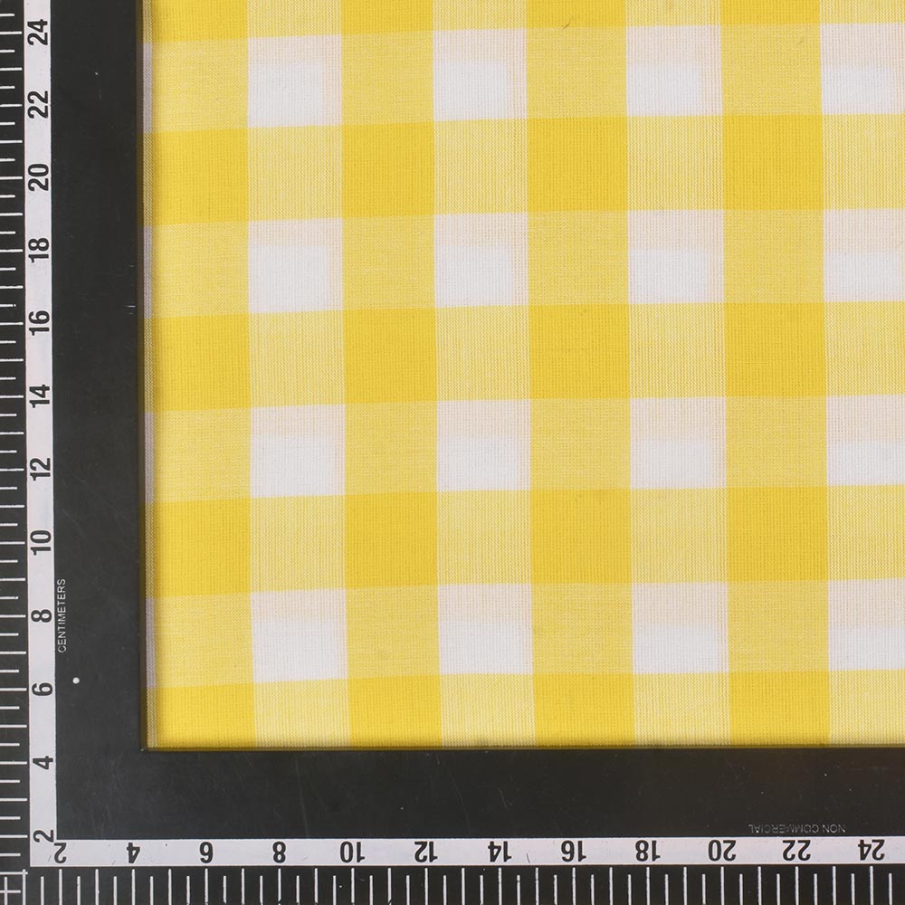 CHECK YELLOW & WHITE PURE COTTON 98 GSM HANDWOVEN FABRIC