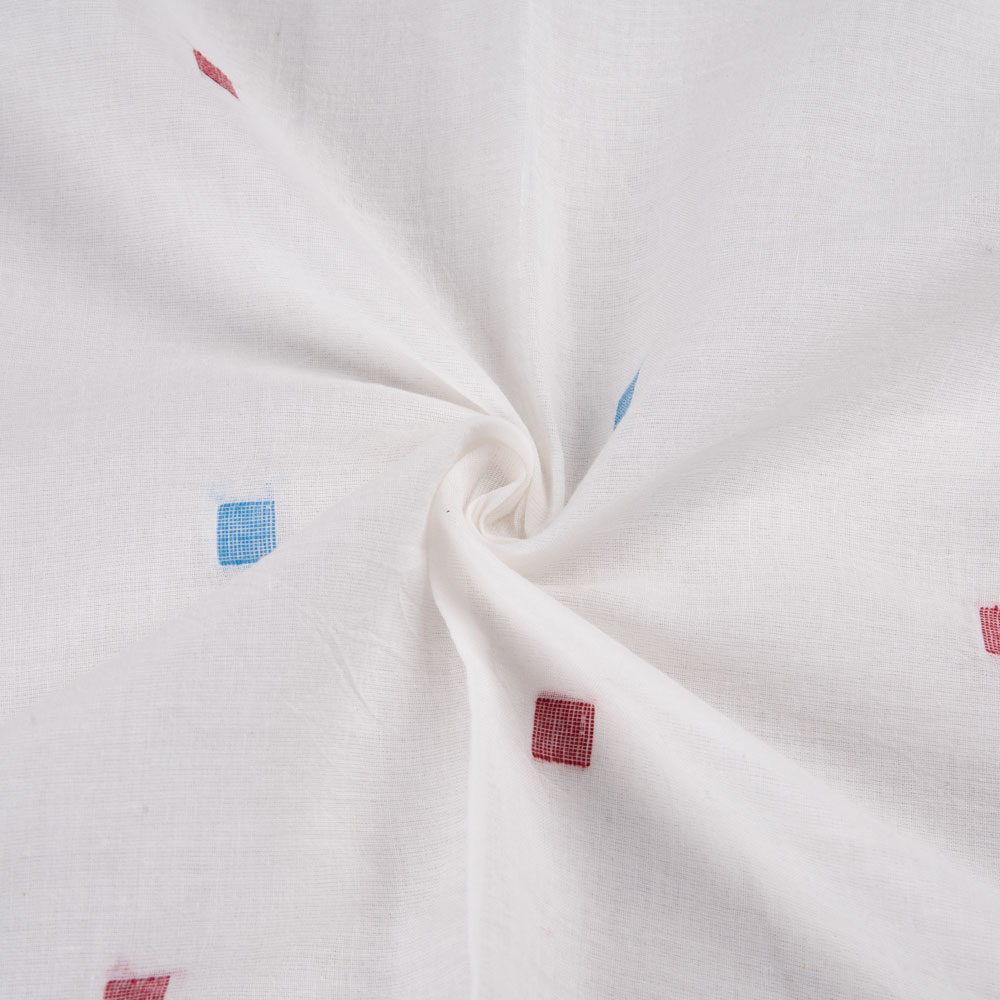 Geometric White Jamdani Pure Cotton 57 GSM Handwoven Fabric