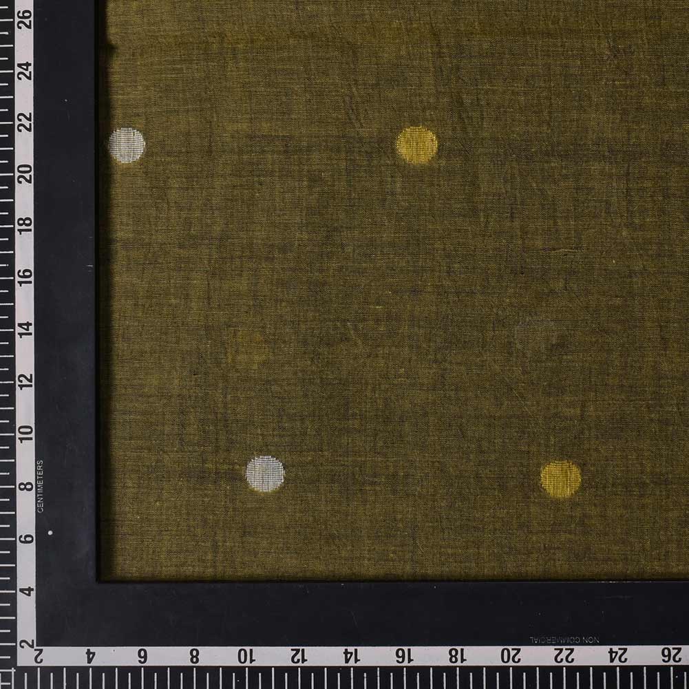POLKA DOT OLIVE GREEN JAMDANI PURE COTTON 58 GSM HANDWOVEN FABRIC