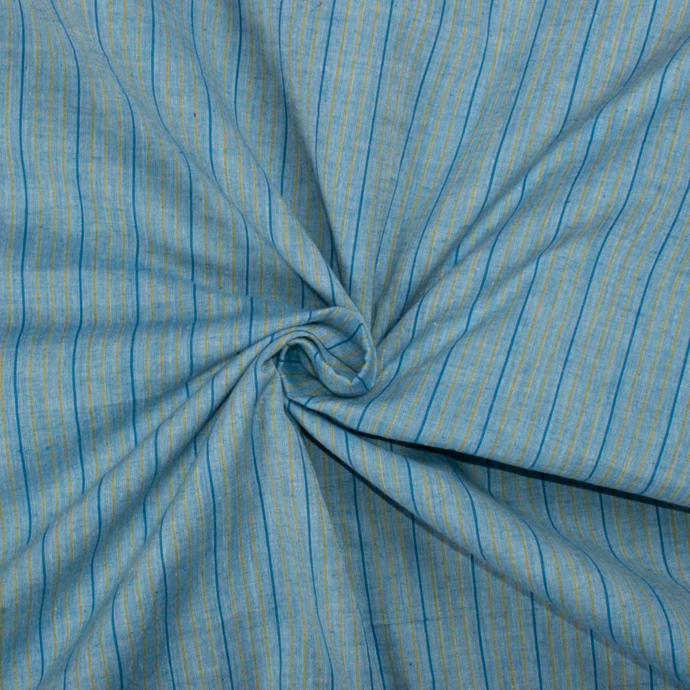 Stripe Blue Yellow Pure Cotton 80 GSM Handwoven Fabric