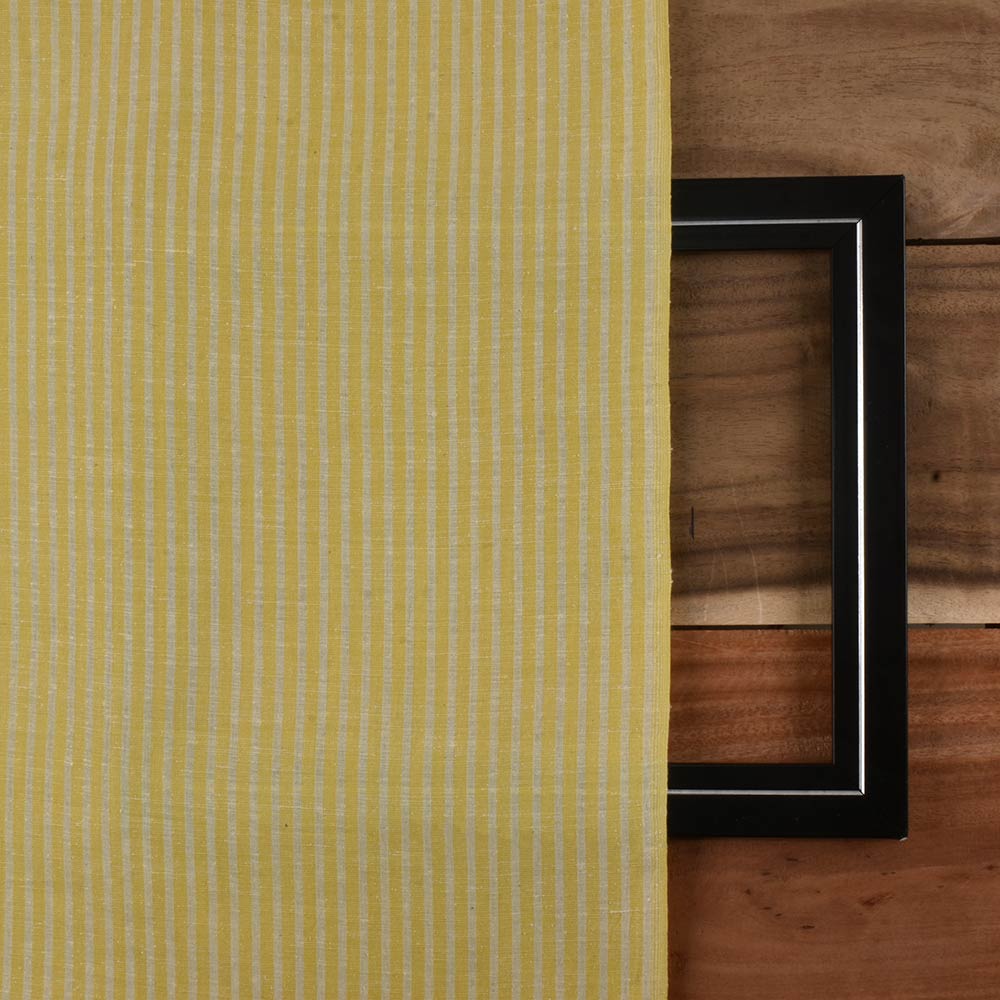 STRIPE YELLOW MATKA SILK & COTTON BLEND 105 GSM HANDWOVEN FABRIC