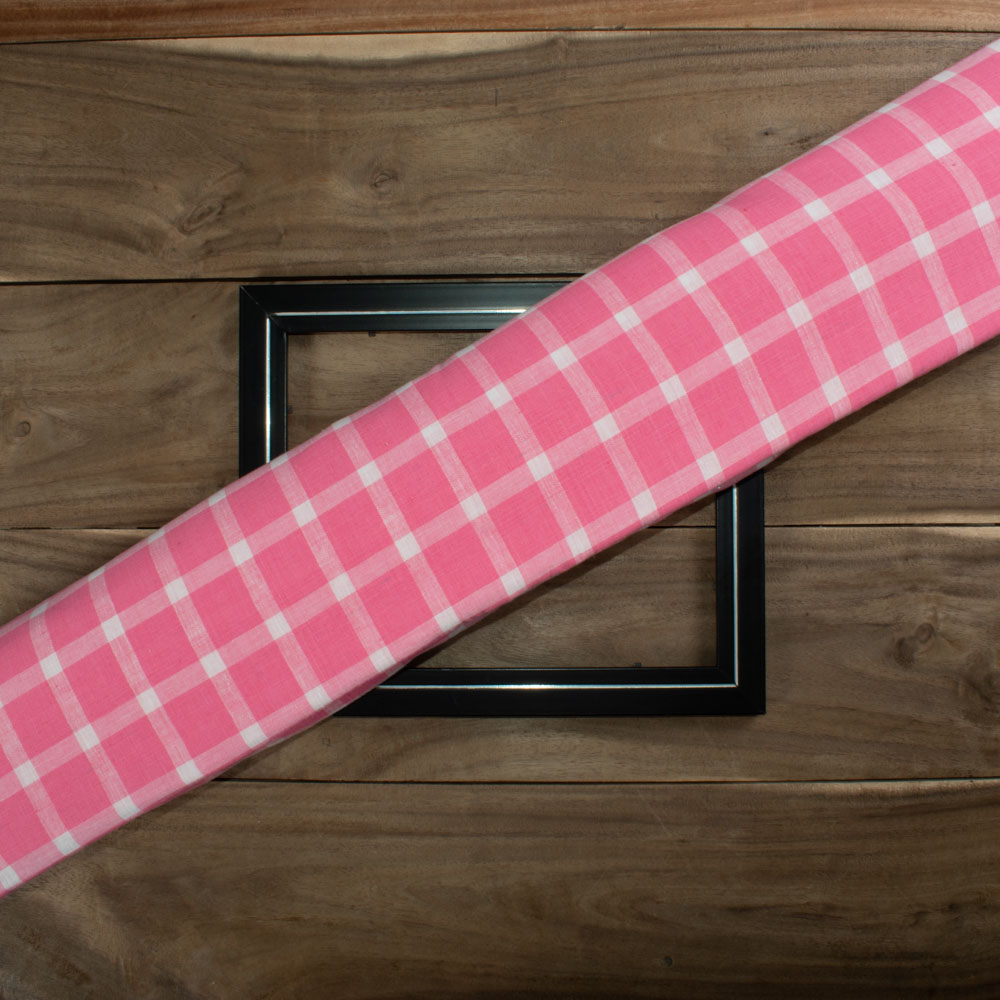 Check Pink White Cotton Khadi 105 GSM Handwoven Fabric