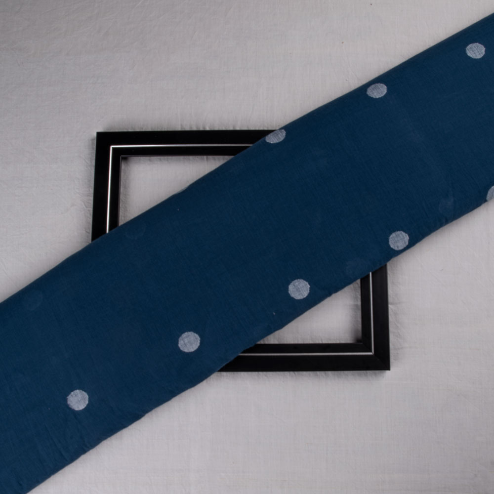 Geometric Navy Jamdani Pure Cotton 57 GSM Handwoven Fabric
