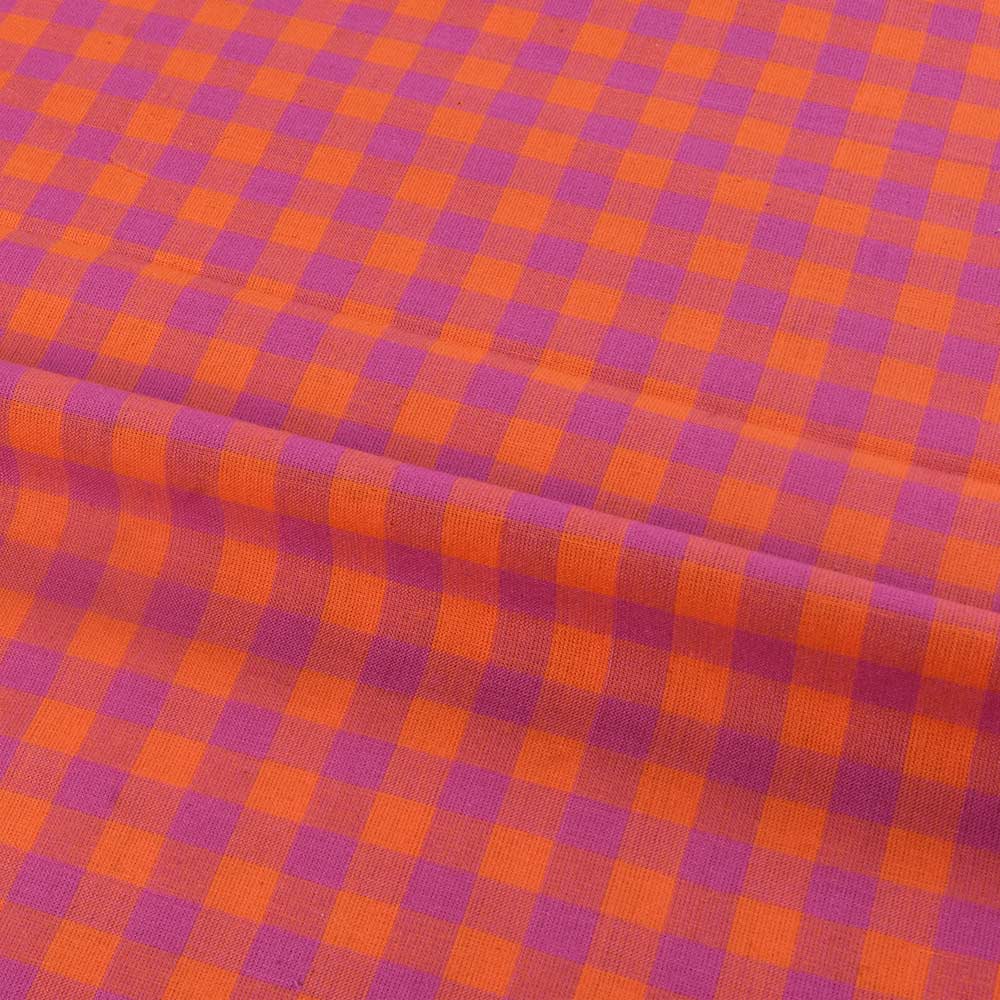 CHECK PINK & ORANGE PURE COTTON 100 GSM HANDWOVEN FABRIC