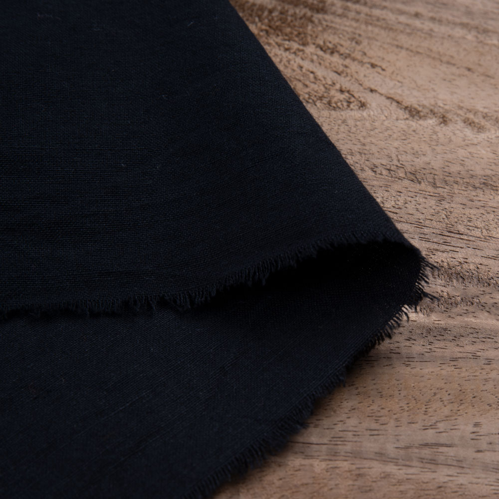 Plain Black Khadi Cotton Fabric - 160 GSM Handspun & Handwoven