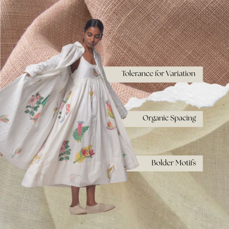 Screen printing on khadi cotton fabric highlighting natural texture and irregular weave