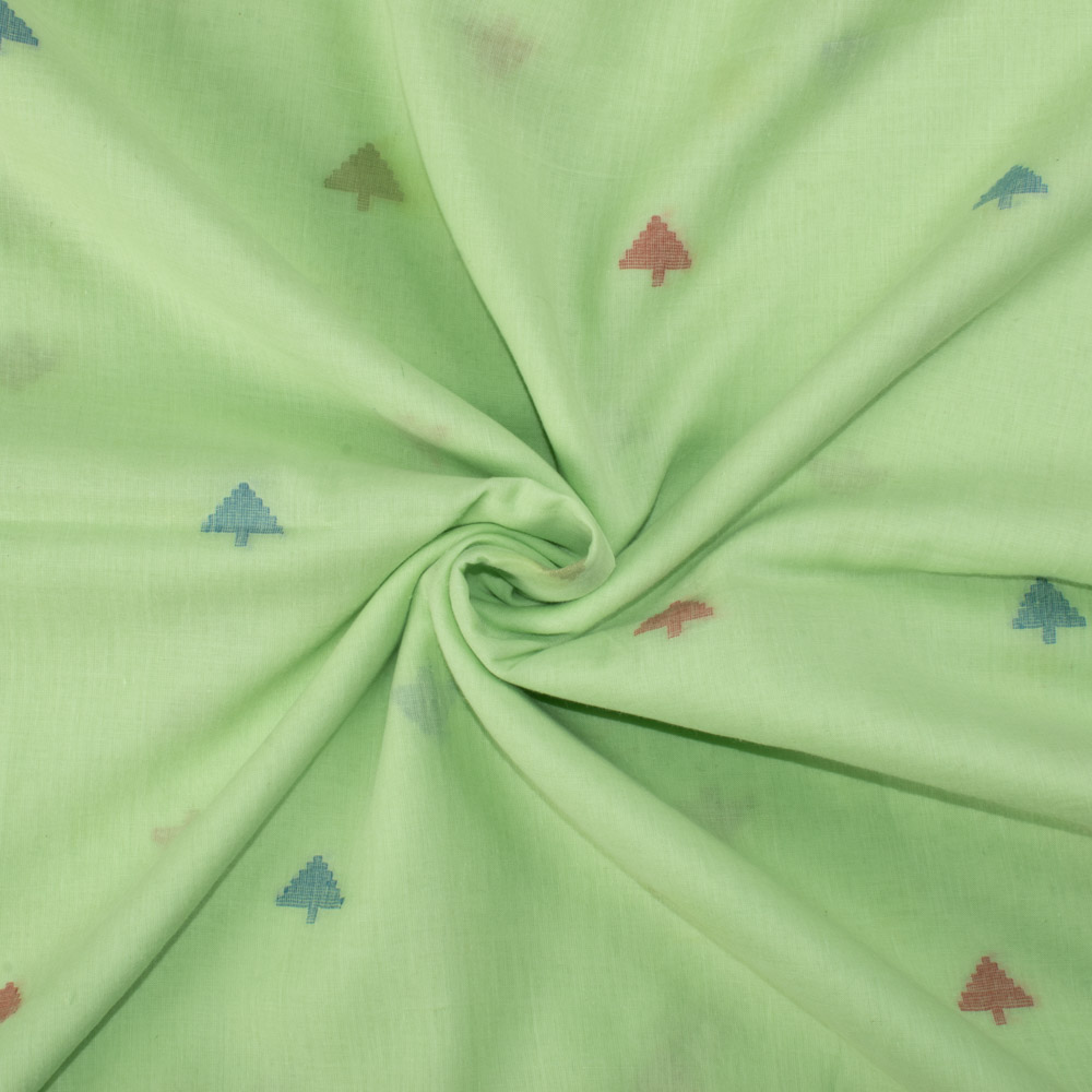 Geometric Green Jamdani Pure Cotton 55 GSM Handwoven Fabric