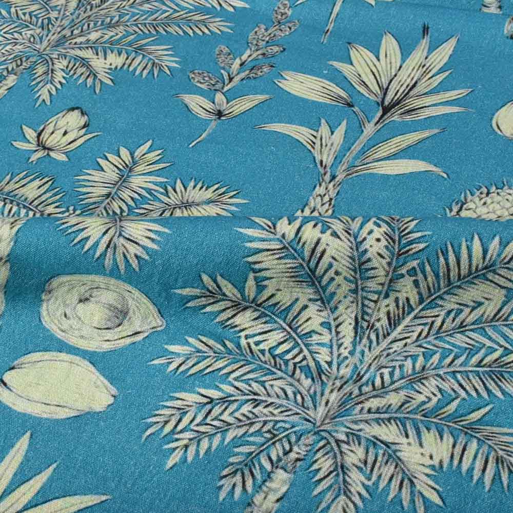 ABSTRACT BLUE DIGITAL PRINTED KHADI COTTON 120 GSM HANDWOVEN FABRIC