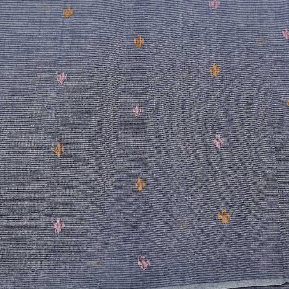 GEOMETRIC STRIPE BLUE JAMDANI PURE COTTON 57 GSM FABRIC