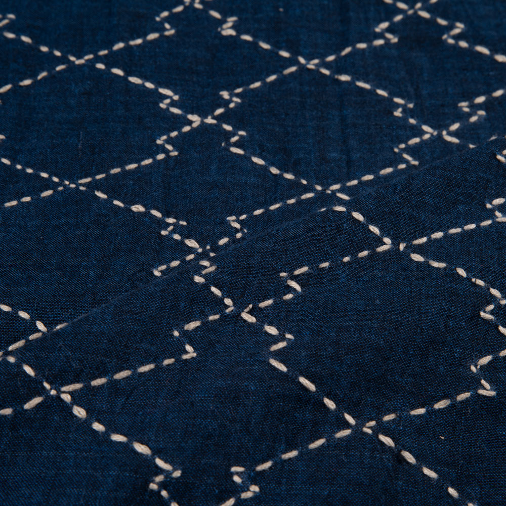 Pure cotton fabric with Kantha embroidery in a geometric pattern