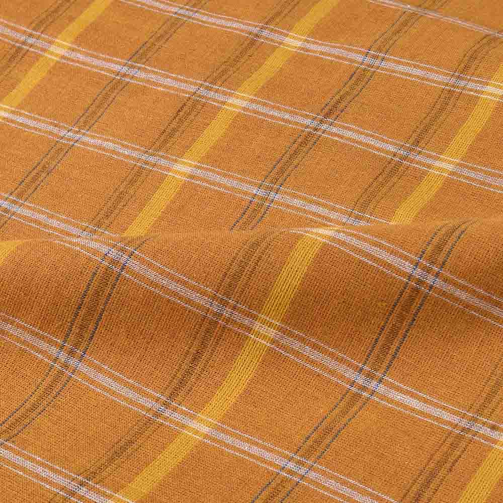 CHECK MUSTARD YELLOW PURE COTTON 95 GSM HANDWOVEN FABRIC