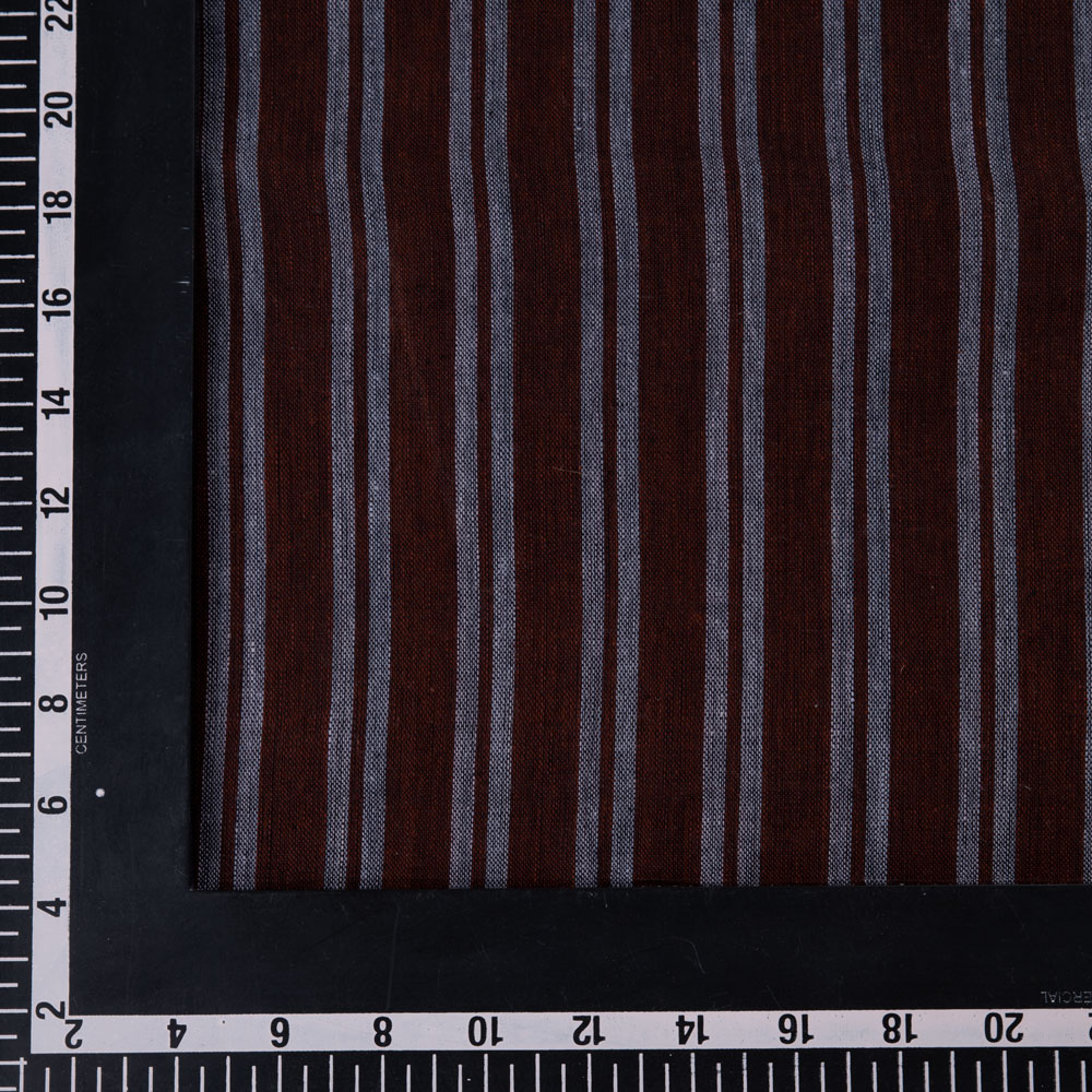 STRIPE BROWN PURE COTTON 103 GSM HANDWOVEN FABRIC