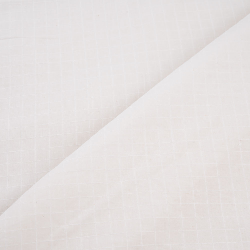 White Check Cotton 60 GSM Handwoven Fabric | Bleached White & Dyeable