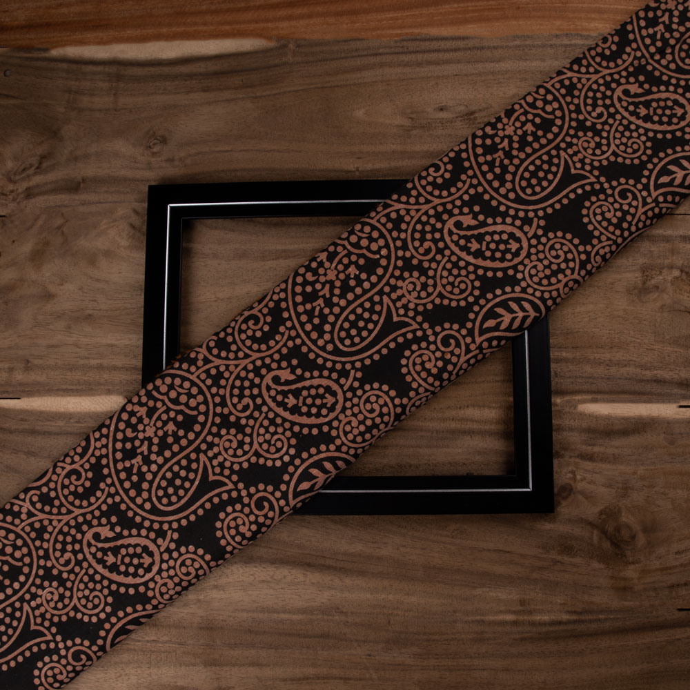 Paisley Brown & Black Screenprinted Cotton Khadi 88 GSM Handwoven Fabric