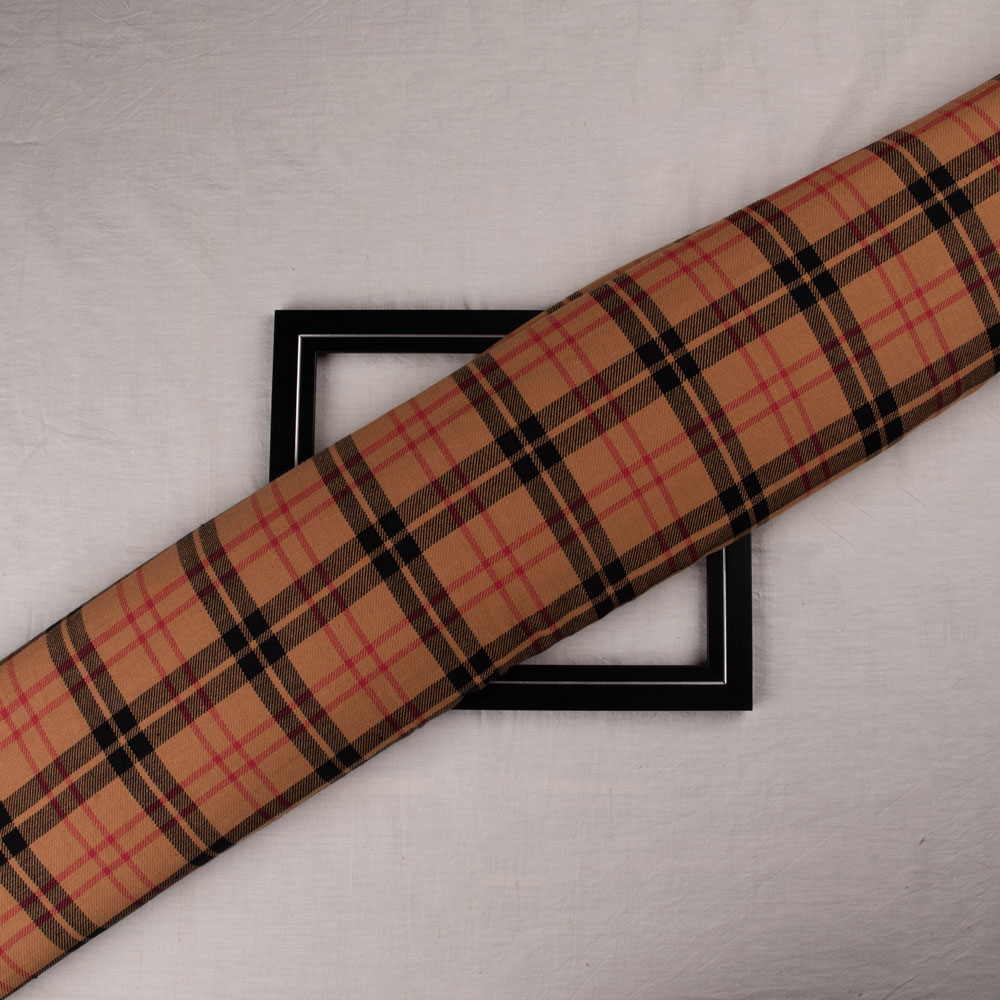 Check Twill Brown Pure Cotton 168 GSM Handwoven Fabric