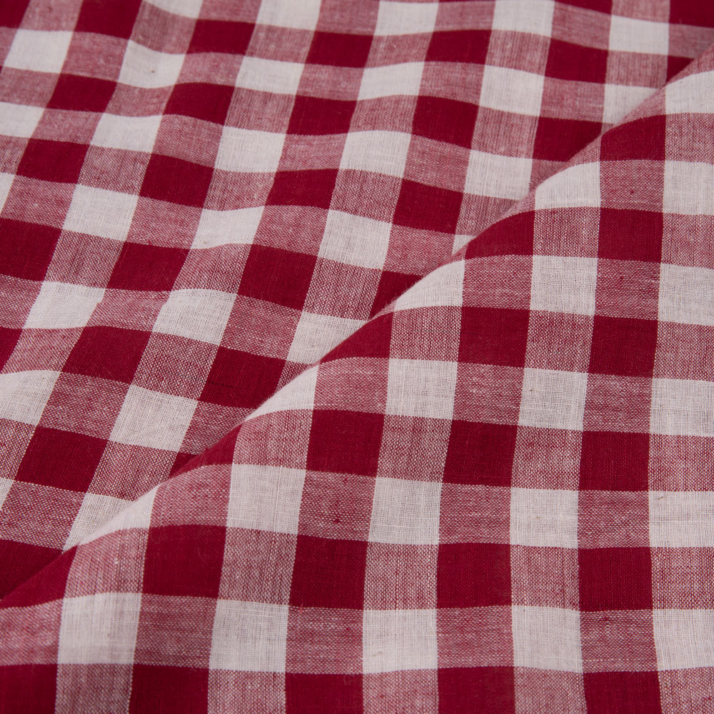 GINGHAM CHECK RED & WHITE PURE COTTON 71 GSM HANDWOVEN FABRIC
