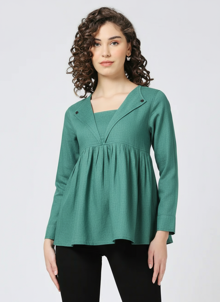 Open Lapel Gathered Top