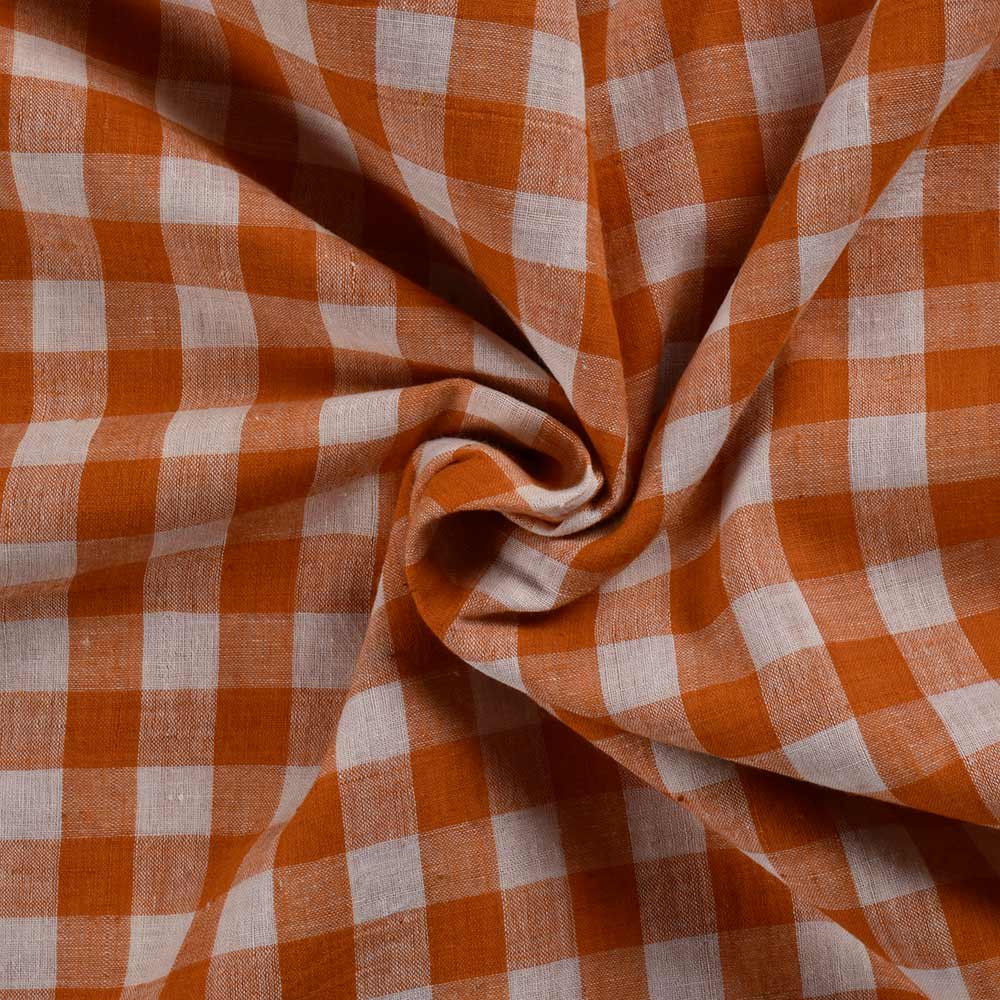 Check Orange Pure Cotton 72 GSM Handwoven Fabric