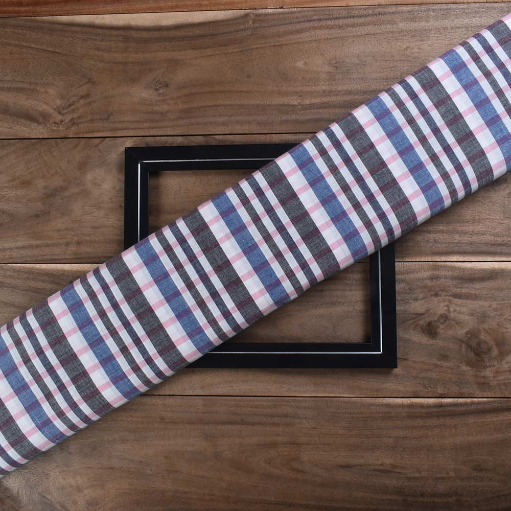 Check Multicolor Pure Cotton 94 GSM Handwoven Fabric