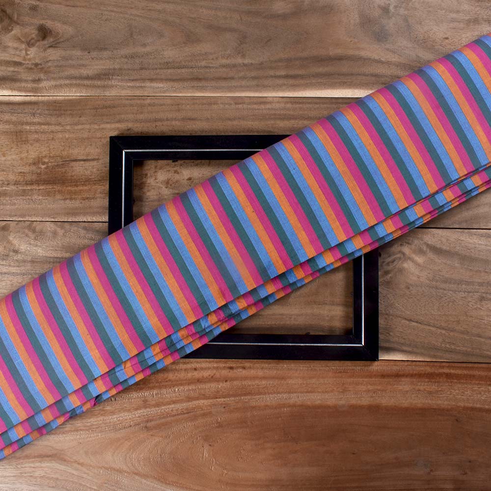 Stripe Multi Color Pure Cotton 80 GSM Handwoven Fabric 249