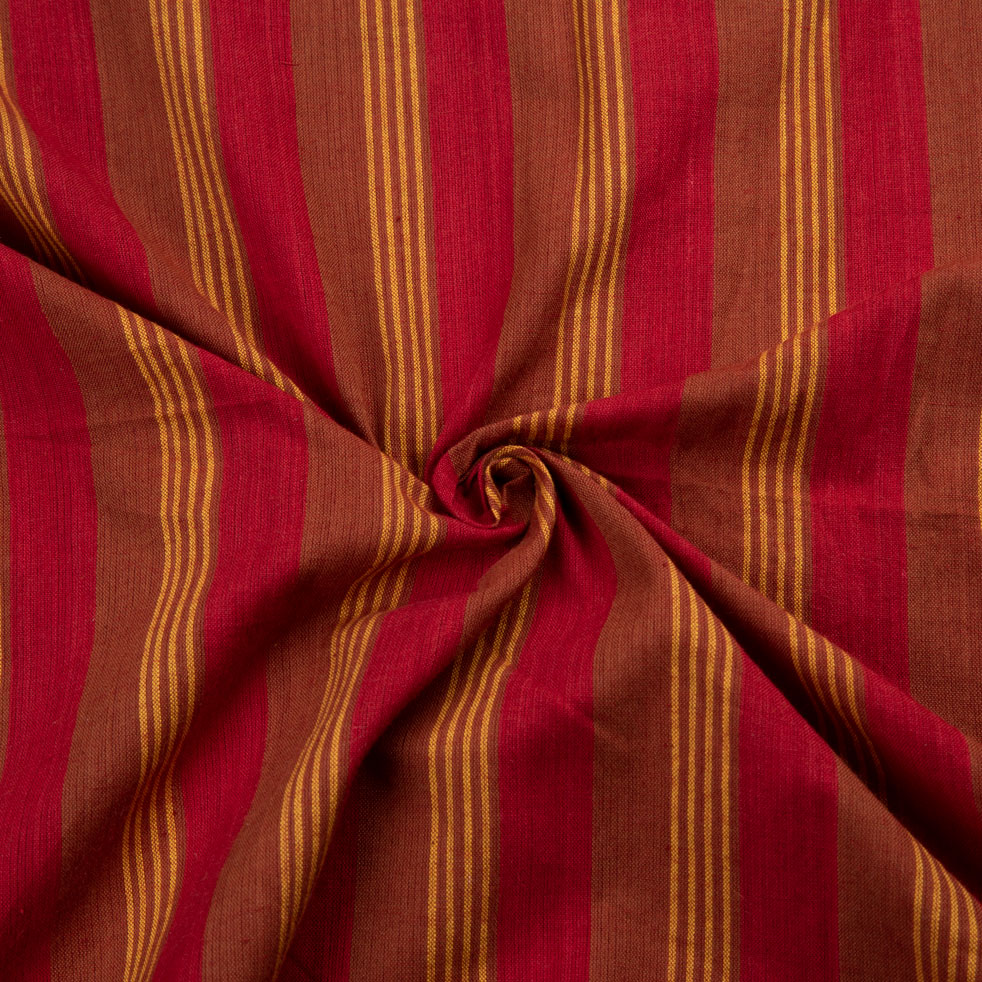 Stripe Red & Brown Pure Cotton 75 GSM Handwoven Fabric