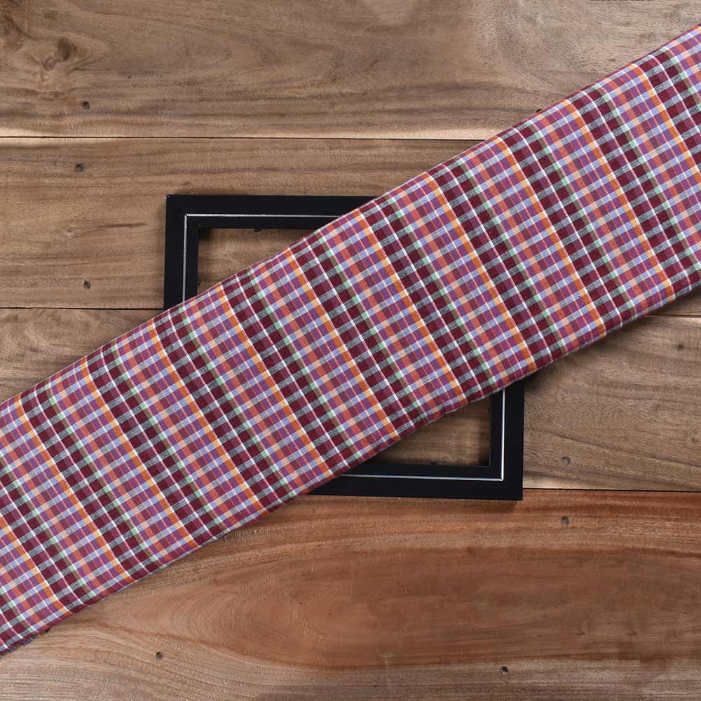 Check Multicolored Khadi Cotton 114 GSM Handwoven Fabric 384