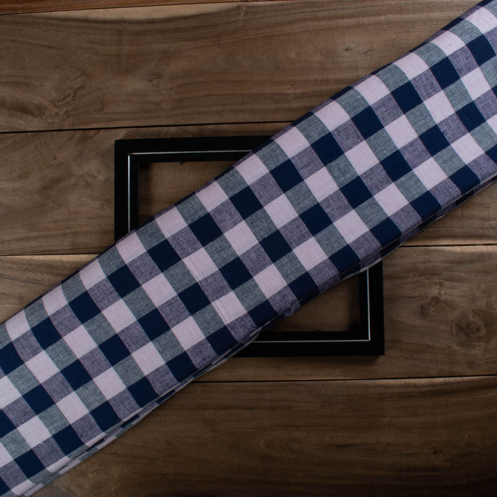Check Blue Pink White 90 GSM Pure Cotton Handwoven Fabric