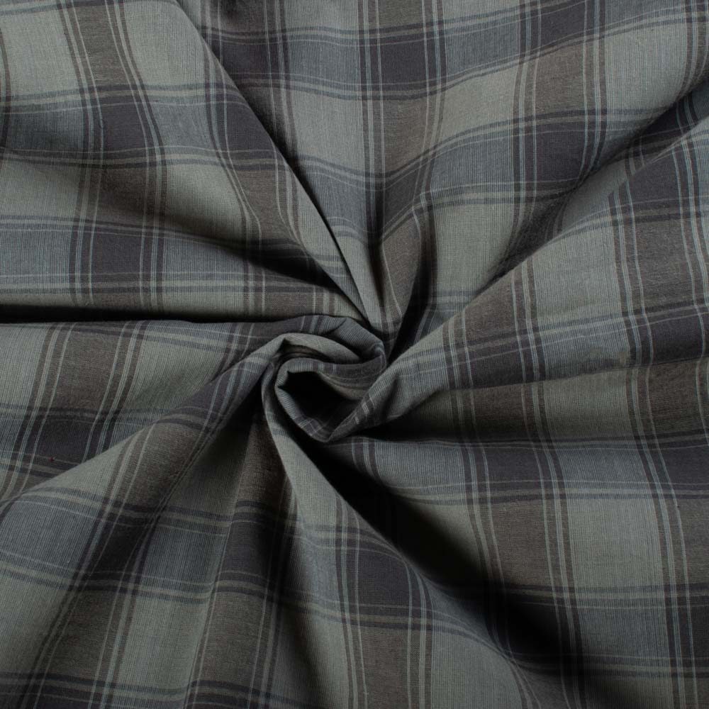 Grey & Black Check 60 GSM Pure Cotton Handwoven Fabric