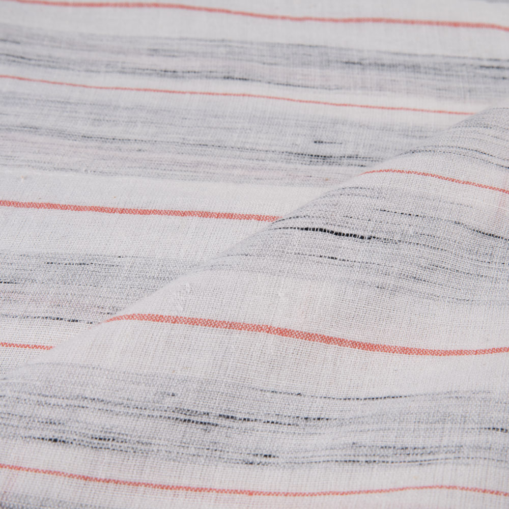 STRIPE WHITE & GREY YARN TIE DYE PURE COTTON 95 GSM HANDWOVEN FABRIC