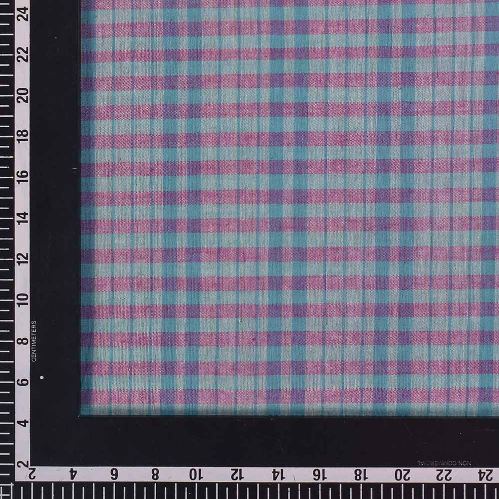 CHECK GREEN PINK PURE COTTON 72 GSM HANDWOVEN FABRIC
